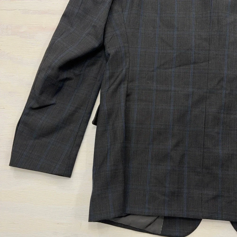 Hart Schaffner Marx Suit Jacket Plaid 2-Button Sport Coat Charcoal Blue Mens 42R